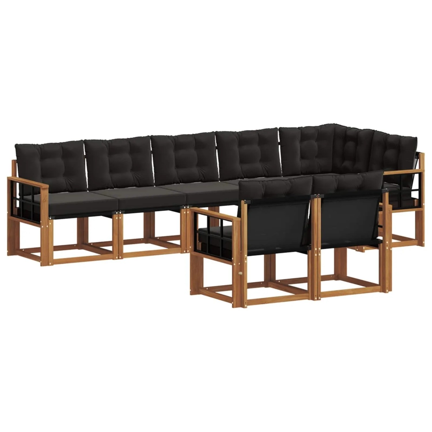 vidaXL Outdoor-Sofagarnitur mit Kissen 8-Tlg Natur und Schwarz 3368791