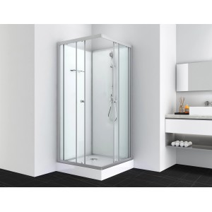 Sanotechnik Eck-Komplettdusche Forte 1 mit Chromoptik, Handbrause und Glasablage.