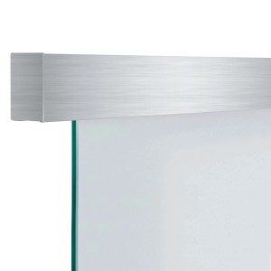 Novadoors Schiebetürsystem Nova 407 für Glastüren, 200 cm Laufschiene in Edelstahl-Optik.