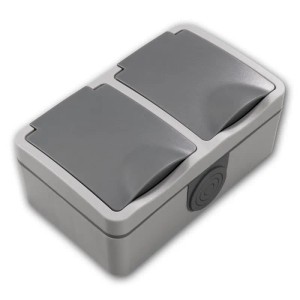 McPower FIX Doppelsteckdose horizontal, IP54, Aufputz, hellgrau/grau.