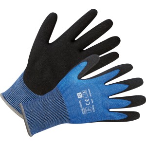 LUX Schnittschutzhandschuhe Größe 10, blaue Handfläche, schwarzer Handrücken. Arbeitshandschuhe für sicheren Halt.