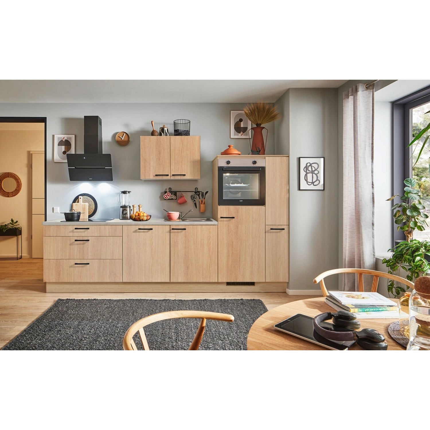 pino Küchenzeile 300cm Eiche Aviva Anschlag rechts 1 Geräte-, 1 Apothekersc günstig online kaufen