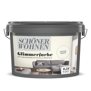 Eimer Schöner Wohnen Glimmerfarbe Crystal White, matte Effektfarbe mit Glitzerpigmenten.
