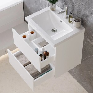 AICA Waschtisch mit Unterschrank, 50 cm, weiß matt, mit zwei offenen Schubladen und Waschbecken.