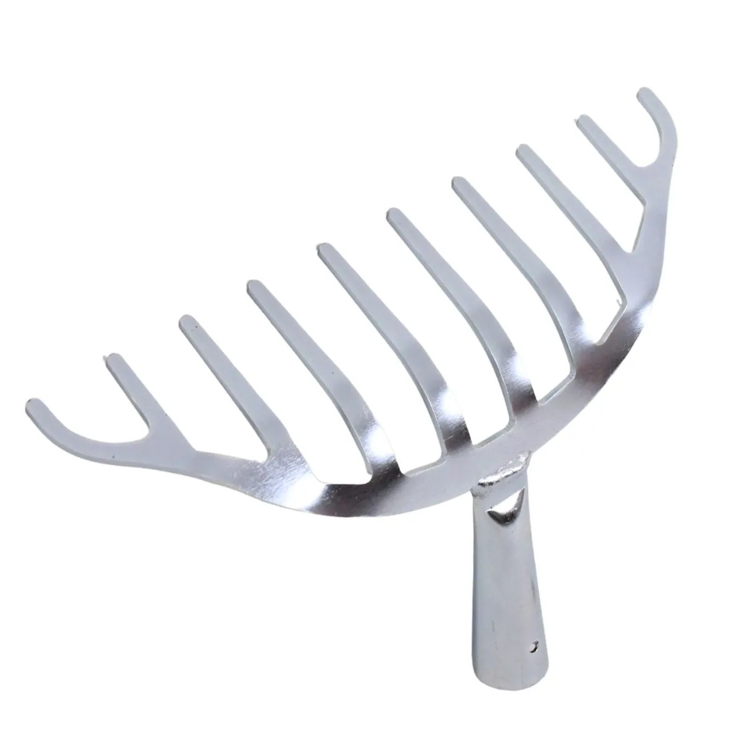 Silberner Rosenrechen mit 10 Zinken aus verzinktem Stahl für Beet- & Rosenpflege. Gartenhandgerät, 25 cm breit.