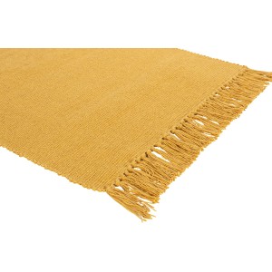 OBI Baumwollteppich Uni Mustard, 50x80 cm, mit Fransen. Gemütlicher Teppich für Wohnzimmer und Flur.