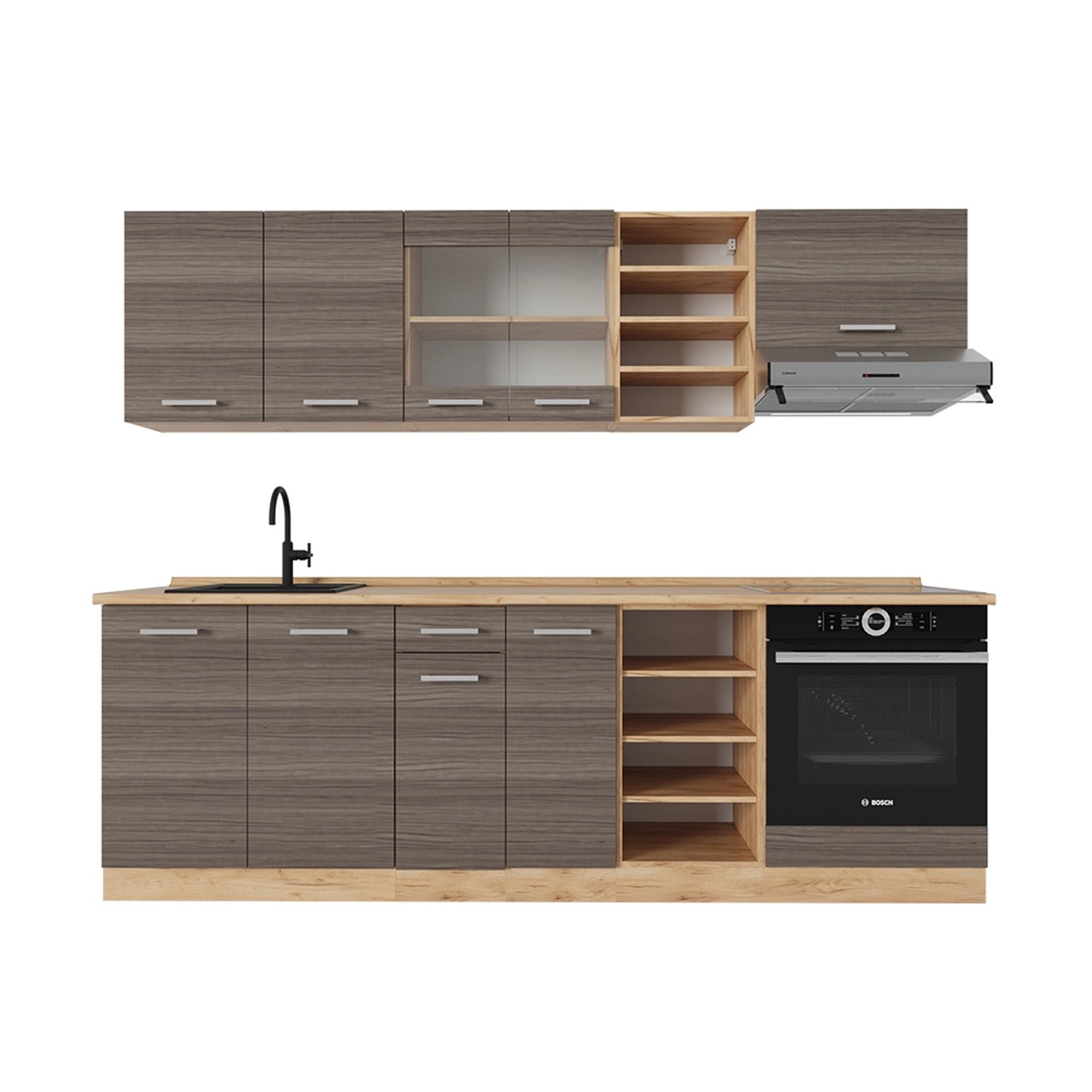 Vicco R-Line Küchenzeile Edelgrau/Goldkraft Eiche 240 cm AP Eiche günstig online kaufen