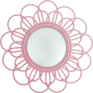 Rosa Wandspiegel „Under The Sea“ mit Rattanrahmen im Blumendesign, Ø 50 cm.