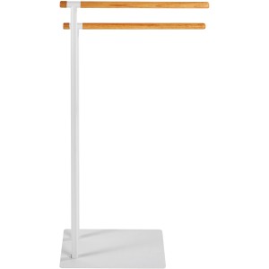 Wenko Handtuch- und Kleiderständer Macao, freistehend, mit Holz-Akzenten und weißem Stahl.