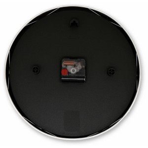 Rückseite der Wall-Art Wanduhr Modern Aluminium Ø 30 cm Gold-Schwarz mit Uhrwerk und Aufhängung.