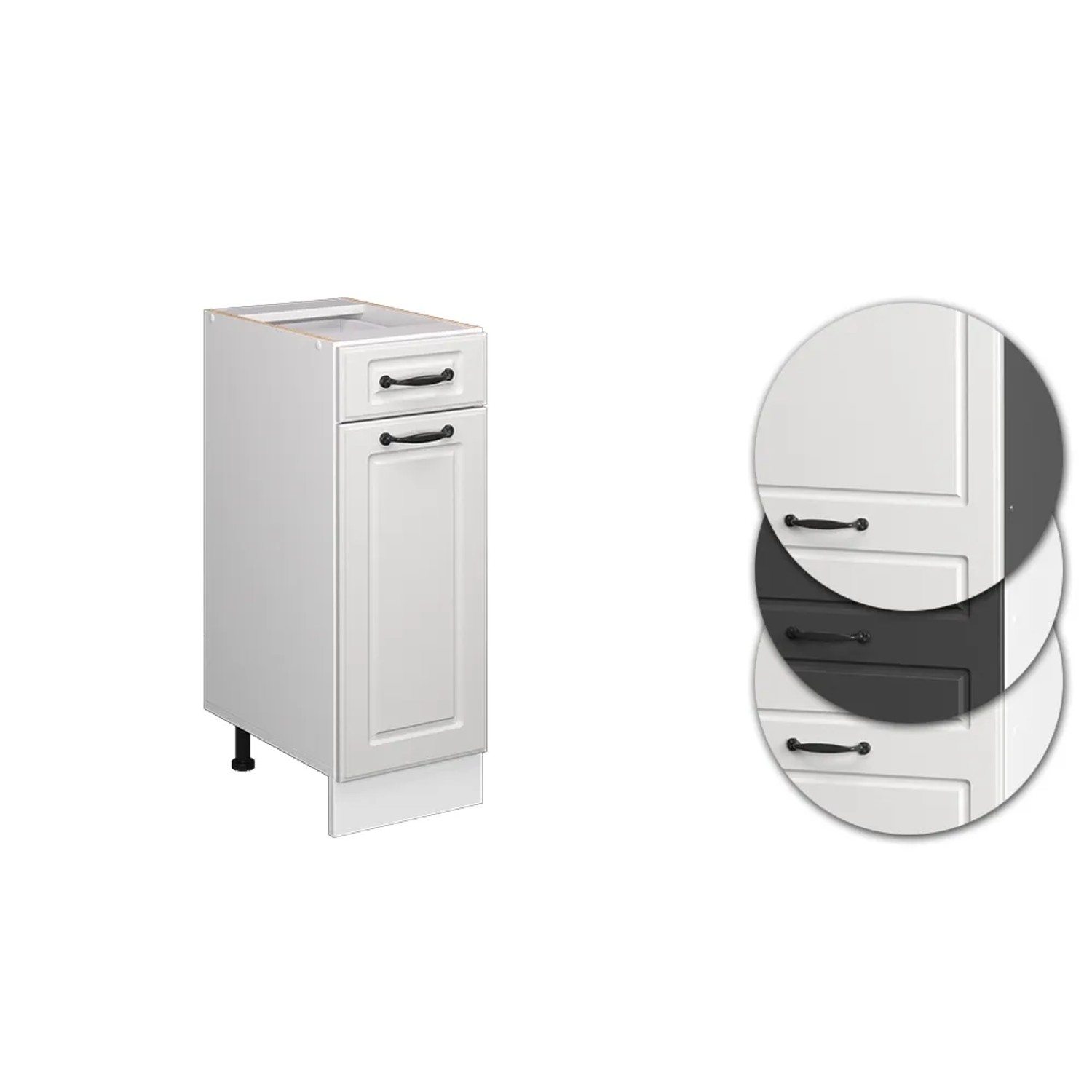 Vicco Schubladenunterschrank R-Line, Küchenschrank in Weiß Landhaus mit Marmor Arbeitsplatte, 30 cm breit.