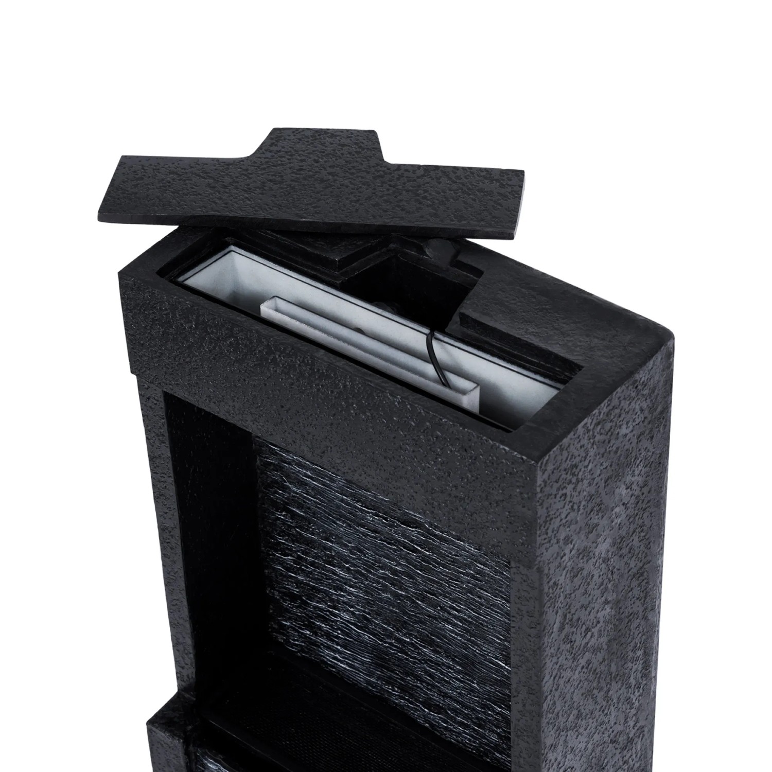 Schwarzer Teamson Home Gartenbrunnen Athena (97 cm) mit Solarbetrieb und LED-Beleuchtung.