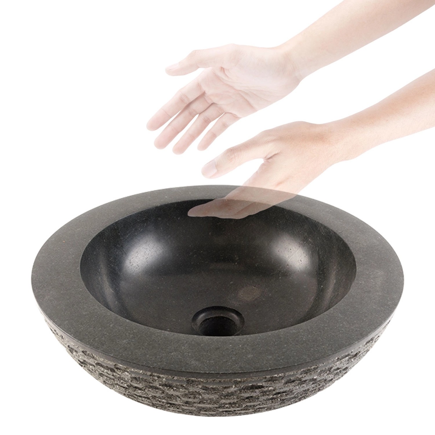 Wohnfreuden Andesit Waschbecken 40 cm Schwarz Rund_2