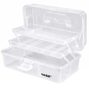 HMF STK901-01 Nähkasten Mit 3 Ebenen Sortierbox Transparent 365x205x160 mm Für Nähzubehör Und Handarbeitsmaterial