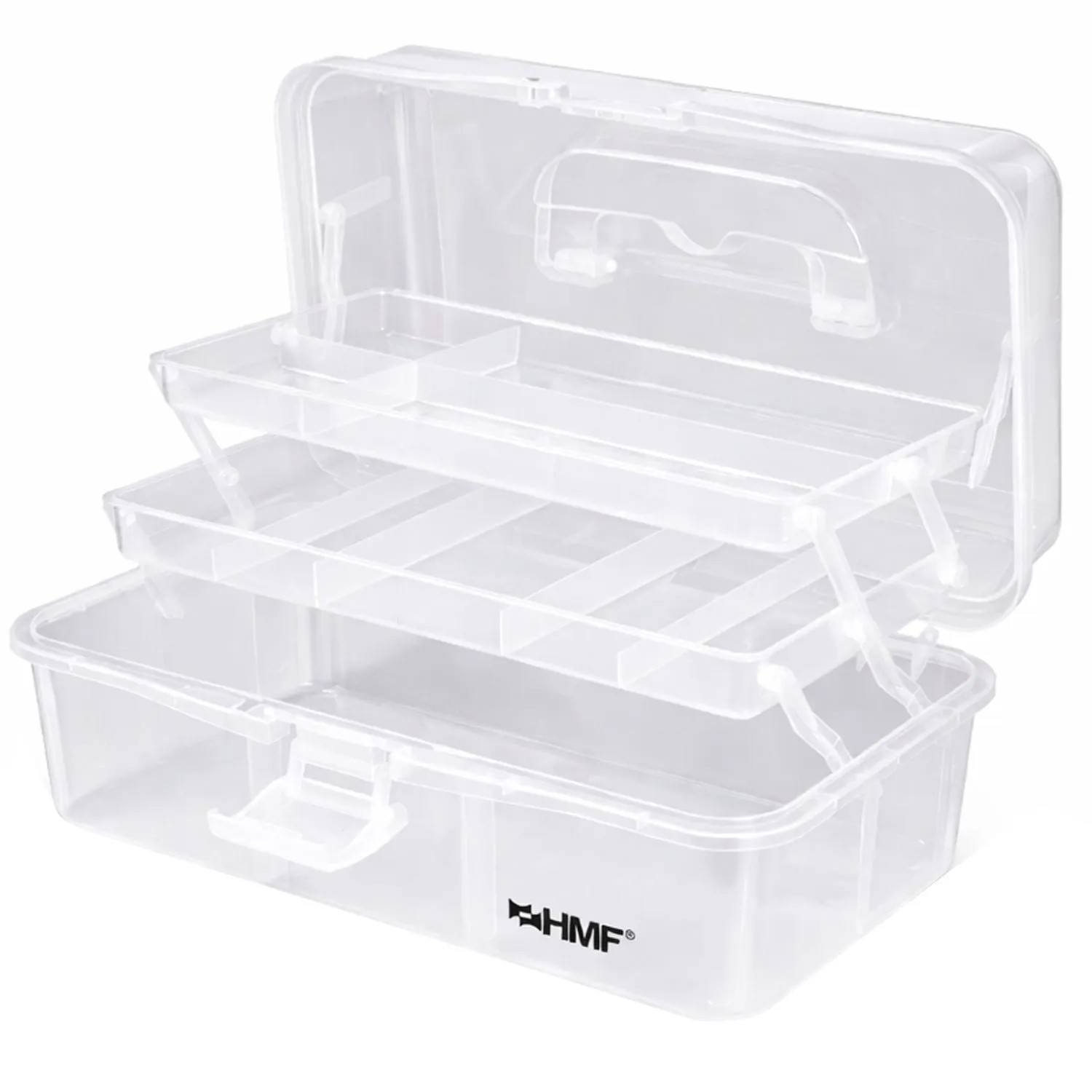 HMF STK901-01 Nähkasten Mit 3 Ebenen Sortierbox Transparent 365x205x160 mm Für Nähzubehör Und Handarbeitsmaterial