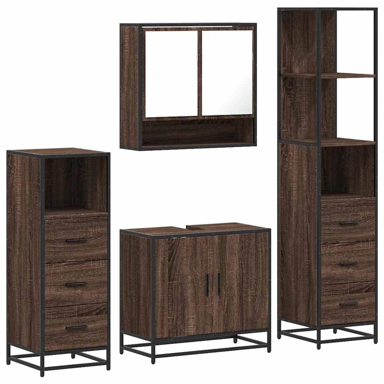 vidaXL 4-Tlg Badmöbel-Set Braun Eichen-Optik Holzwerkstoff 3301279 günstig online kaufen