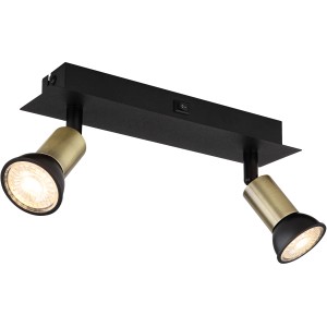 Globo Strahler Drew, 2-flammig, schwarz matt und goldfarben. Moderner Spot für GU10 Leuchtmittel.