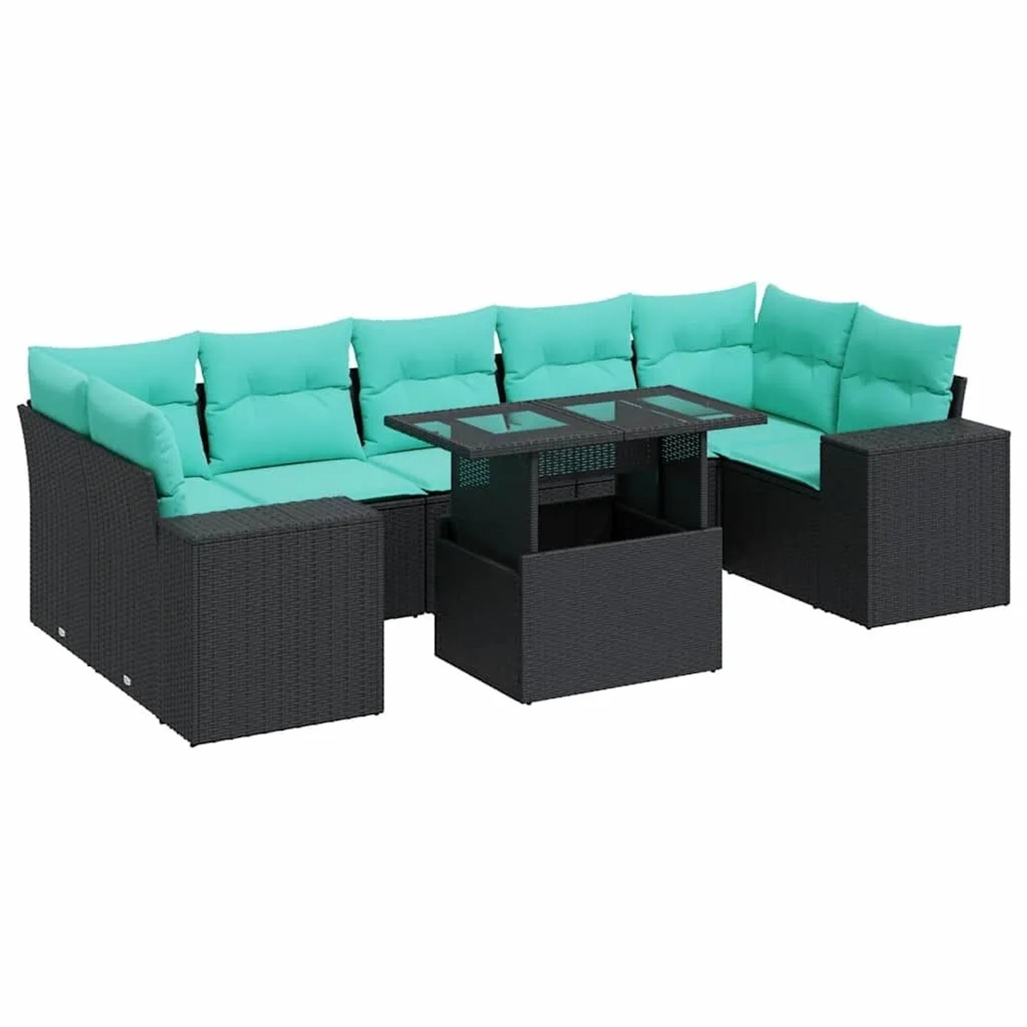 vidaXL 8-Tlg Garten-Sofagarnitur mit Kissen Schwarz Poly Rattan 3326758