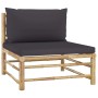 vidaXL Gartenlounge Bambus, 4-teilig mit dunkelgrauen Kissen. Gartenmöbel Set.