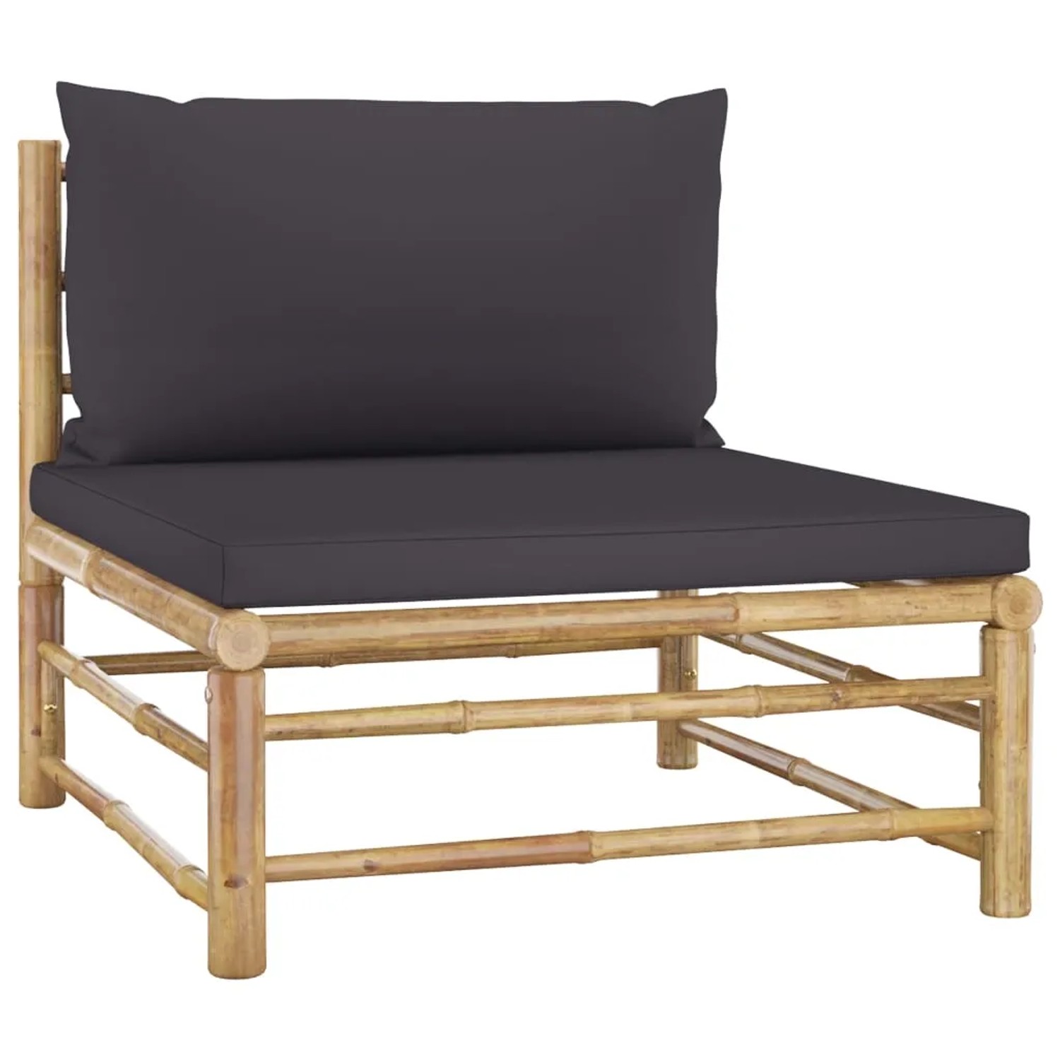 vidaXL Gartenlounge Bambus, 4-teilig mit dunkelgrauen Kissen. Gartenmöbel Set.