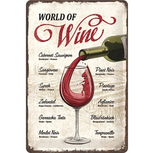 Nostalgic-Art Blechschild "World of Wine" 20x30 cm mit Wein-Motiven und Weinsorten.