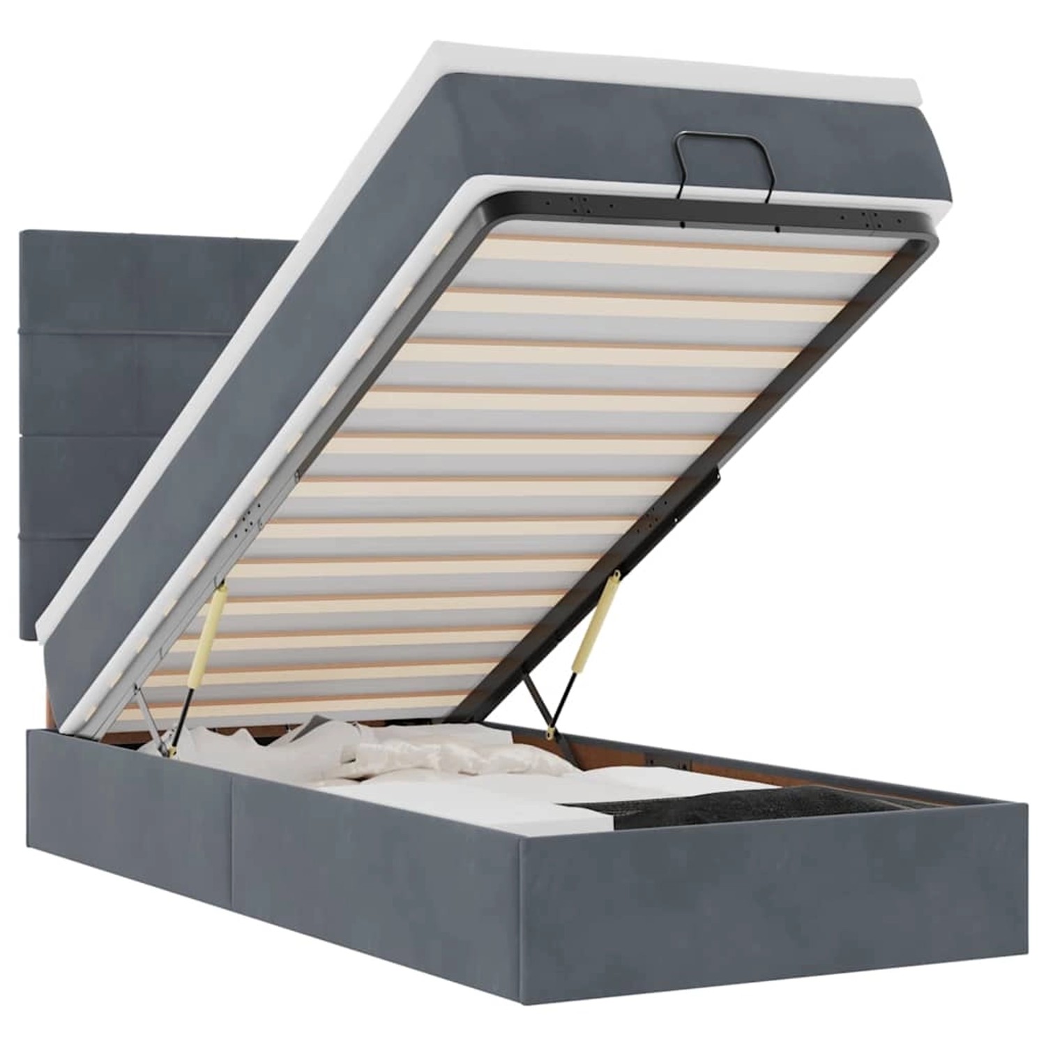 vidaXL Ottoman-Bett mit Matratzen & LEDs Dunkelgrau 90x200 cm Samt 3314295