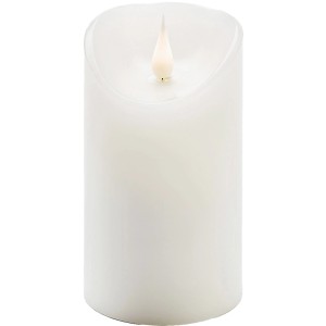 Weiße Konstsmide LED Echtwachskerze mit 3D-Flamme und Timer, 13,5 cm hoch.