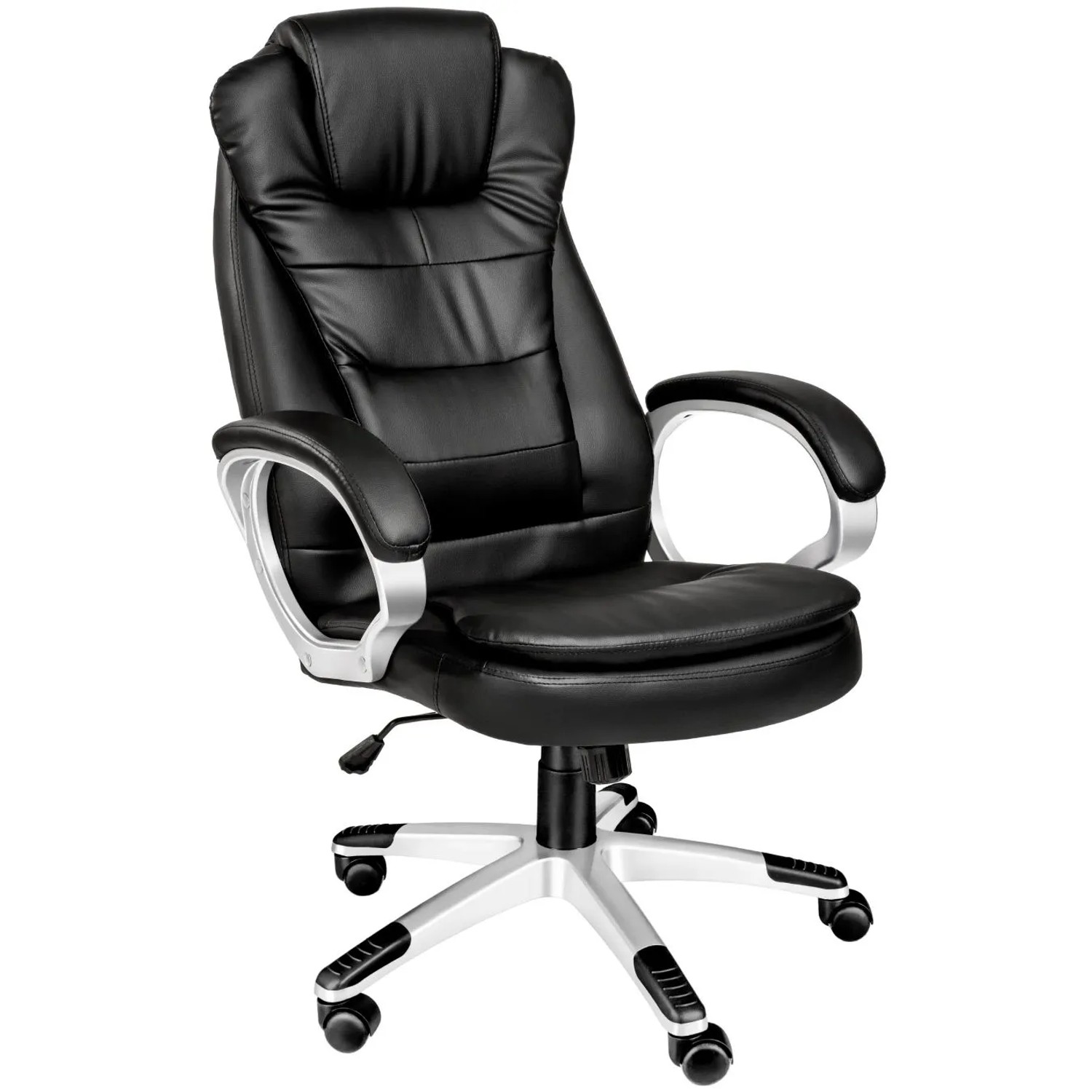 Tectake Bürostuhl Zulu 360° Drehbar und Stufenlos Höhenverstellbar Mit Gepolsterten Armlehnen  53 x 53 x 55 cm Schwarz
