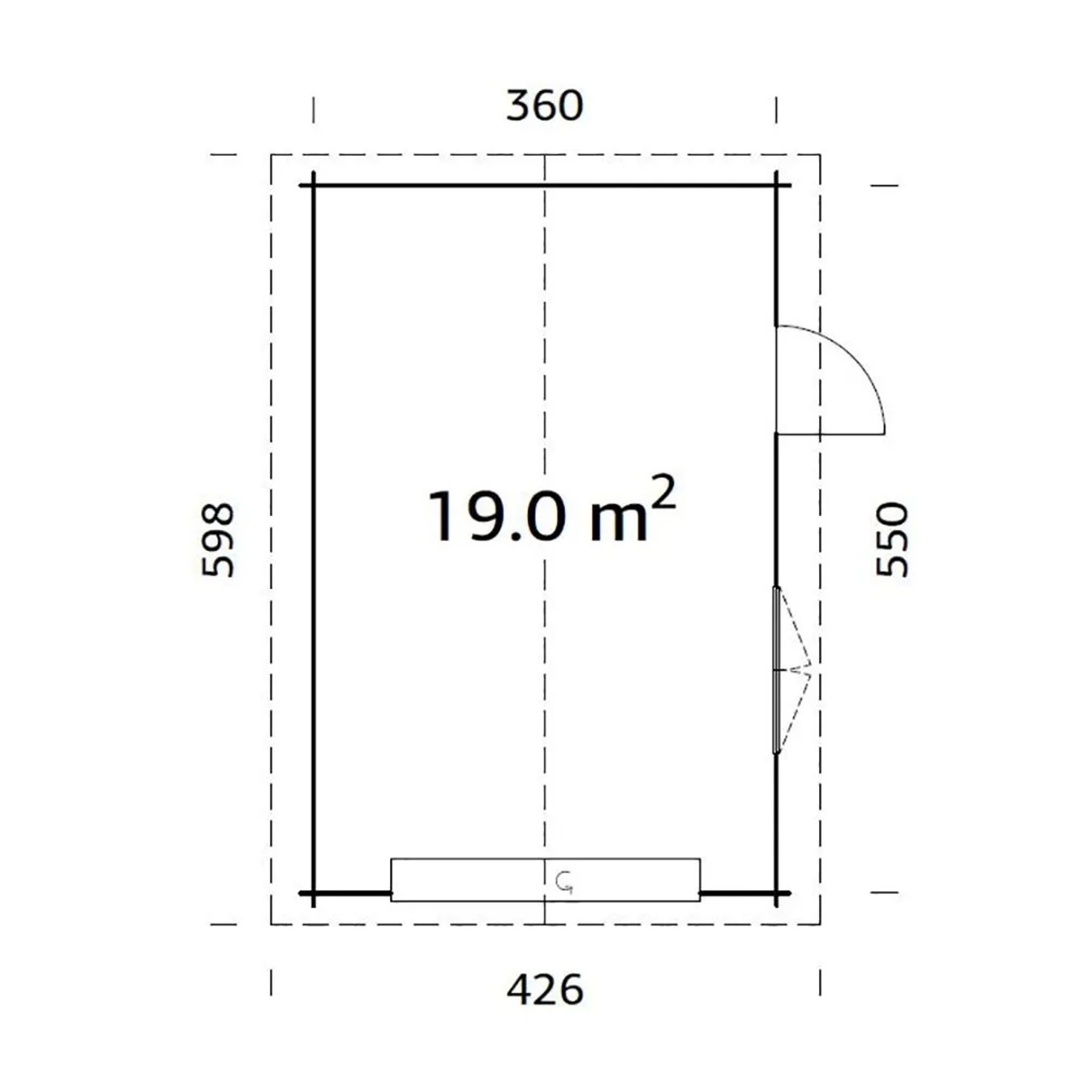 Grundriss Palmako Holzgarage Roger, 360x550 cm, Sektionaltor, naturbelassen.