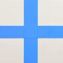 Nahaufnahme der blauen aufblasbaren Gymnastikmatte mit markantem blauem Kreuz auf hellem Grund. Ideal für Sport & Fitness.