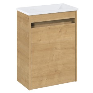 Roca Waschplatz Evelyne, Hamilton Eiche, mit Keramikwaschbecken und 1 Tür. Badmöbel-Set für kleine Bäder.