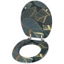 SANILO WC-Sitz Monstera aus Holz mit Blattmuster in Gold und Grün.