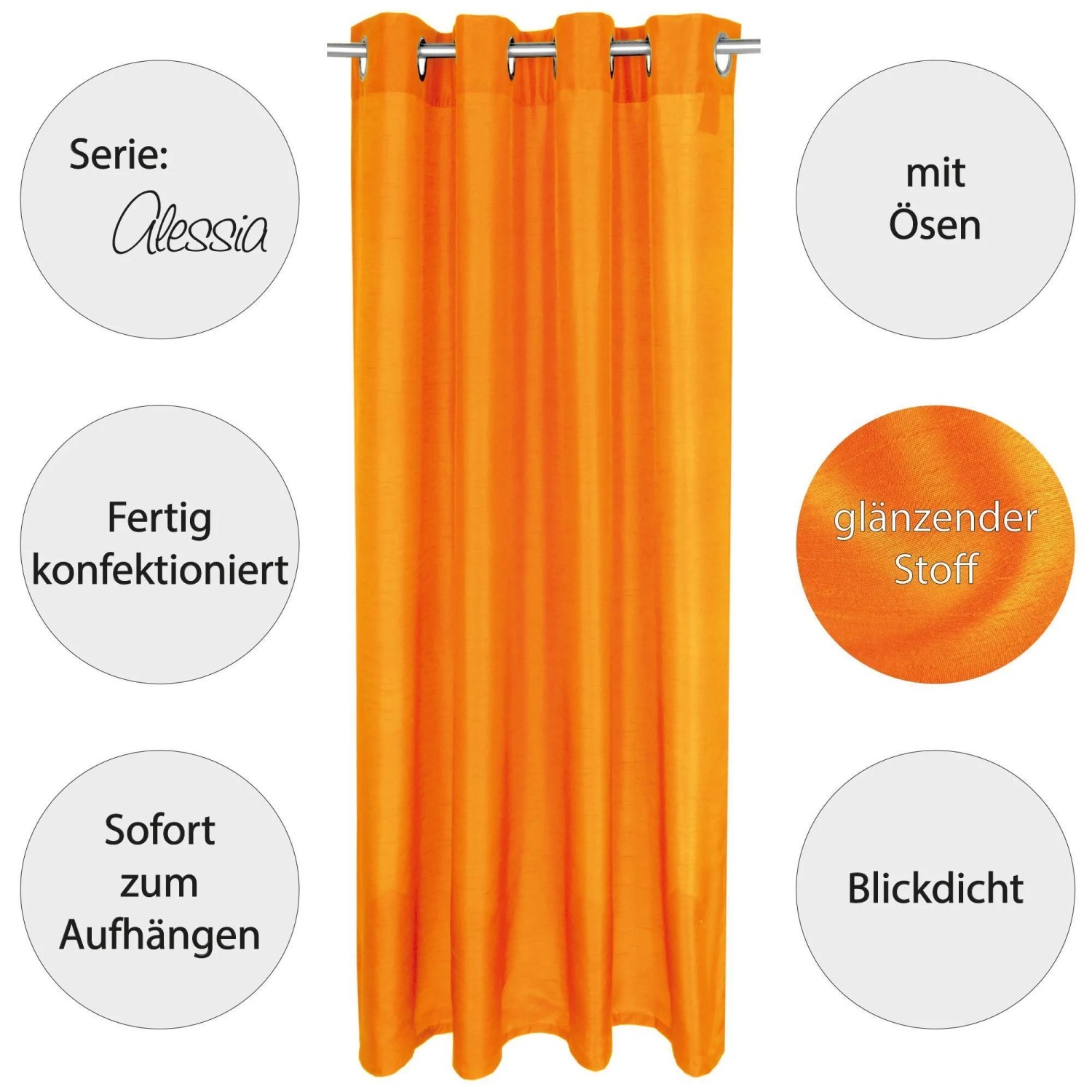 Arsvita Gardine Alessia, 2er-Pack, blickdicht, orange, 140x145 cm mit Ösen.