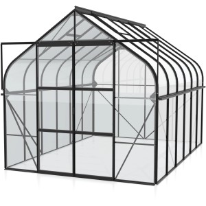 Vitavia Gewächshaus Diana 9900 ESG 3 mm Schwarz mit Doppelschiebetür und Dachfenstern.