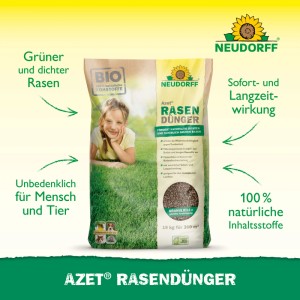 Neudorff Azet Rasen-Dünger 18 kg. Organischer Granulatdünger mit Mykorrhiza für grünen Rasen, unbedenklich für Mensch & Tier.