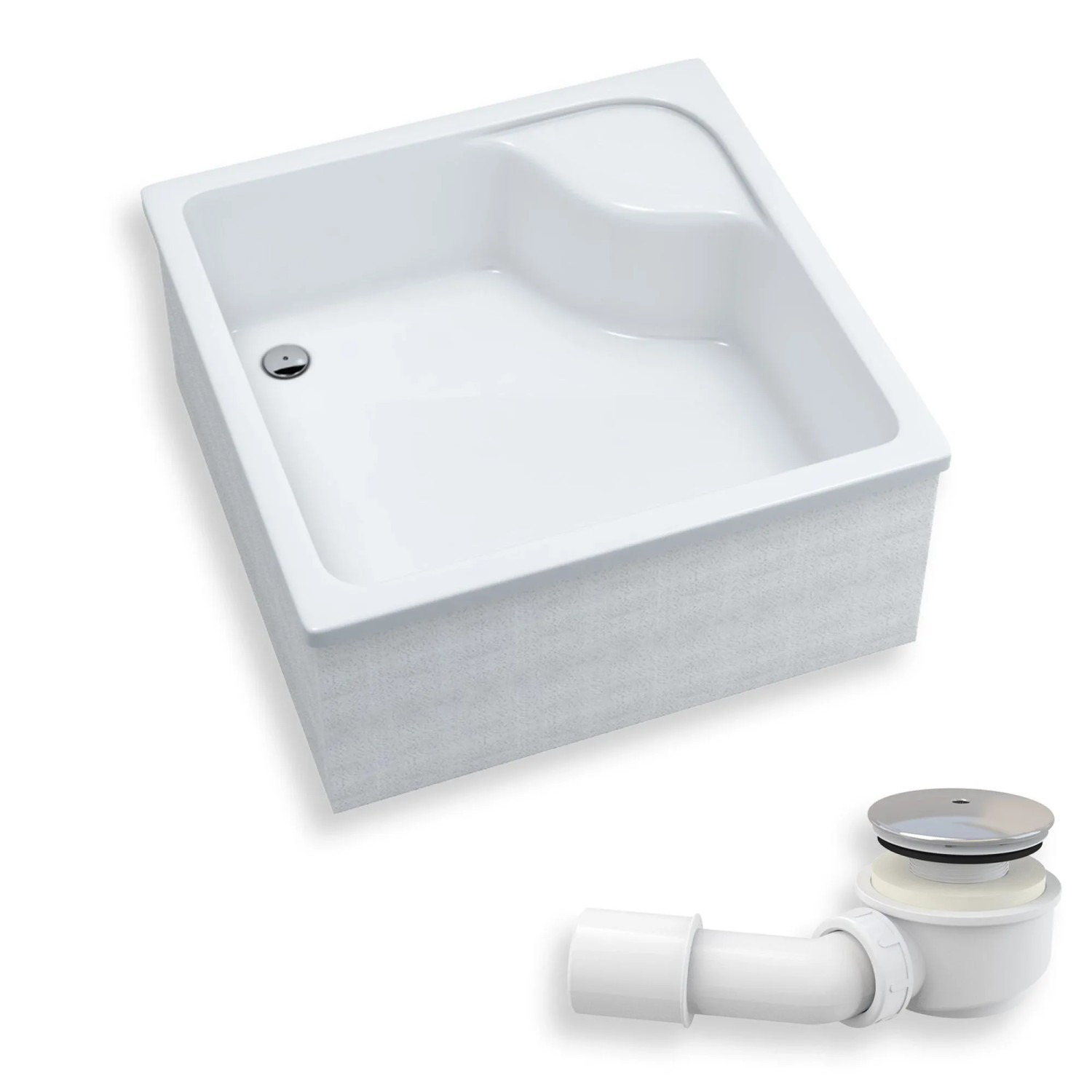 KOLMAN DUSCHWANNE Quadratisch Weiß 80x80 cm Set mit Wannenträger