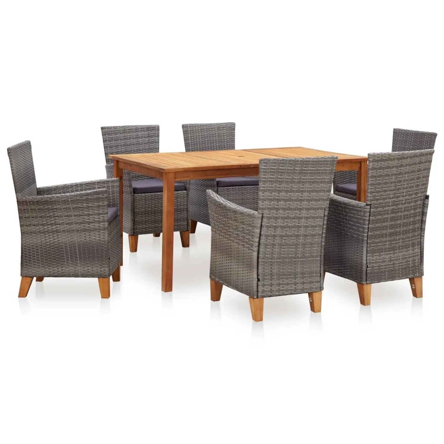 vidaXL 7-Tlg Garten-Essgruppe Poly Rattan und Massivholz Akazie Grau 46001