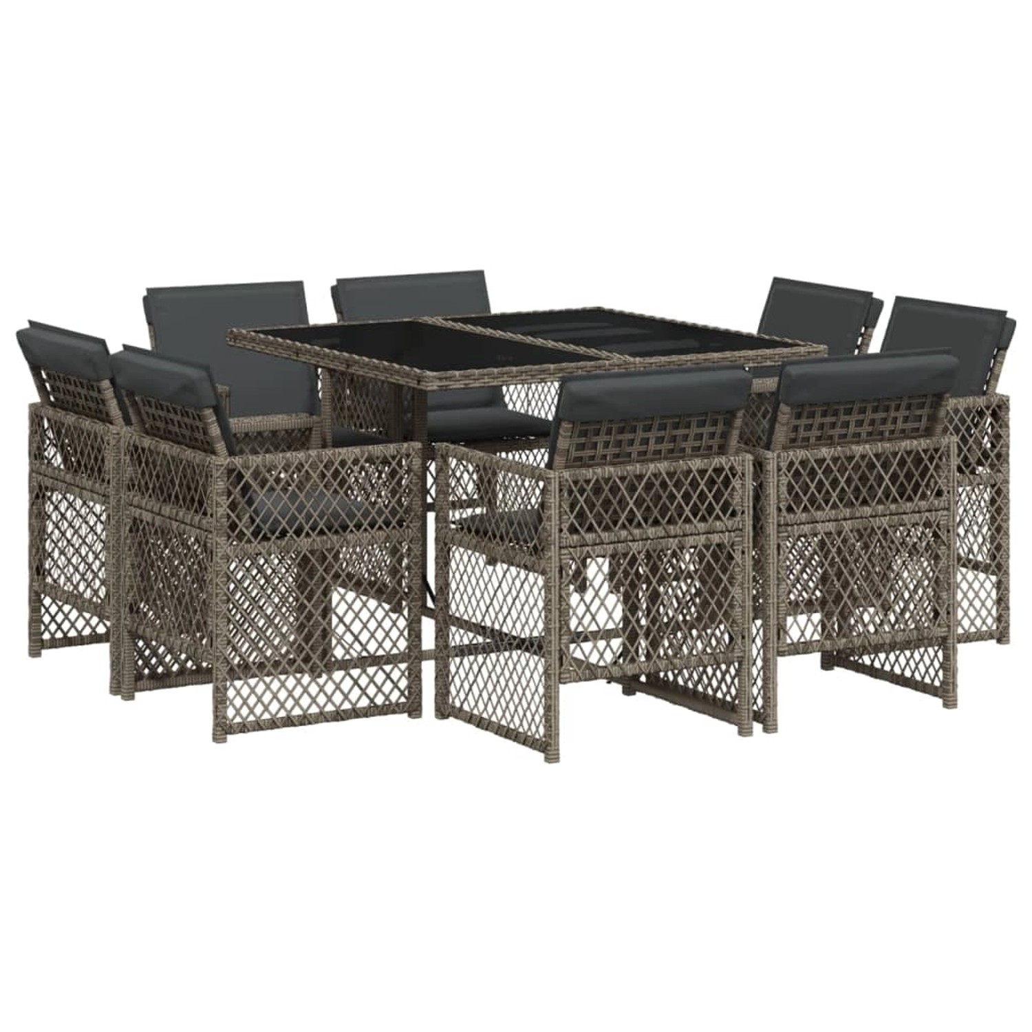 vidaXL 9-Tlg Garten-Essgruppe mit Kissen Grau Poly Rattan 3210836