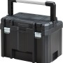 Schwarze Stanley FatMax Tstak Werkzeugbox mit Tragegriff und Organizer im Deckel.