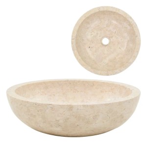 Cremefarbenes Marmor Waschbecken, 40x12 cm, Aufsicht und Seitenansicht.