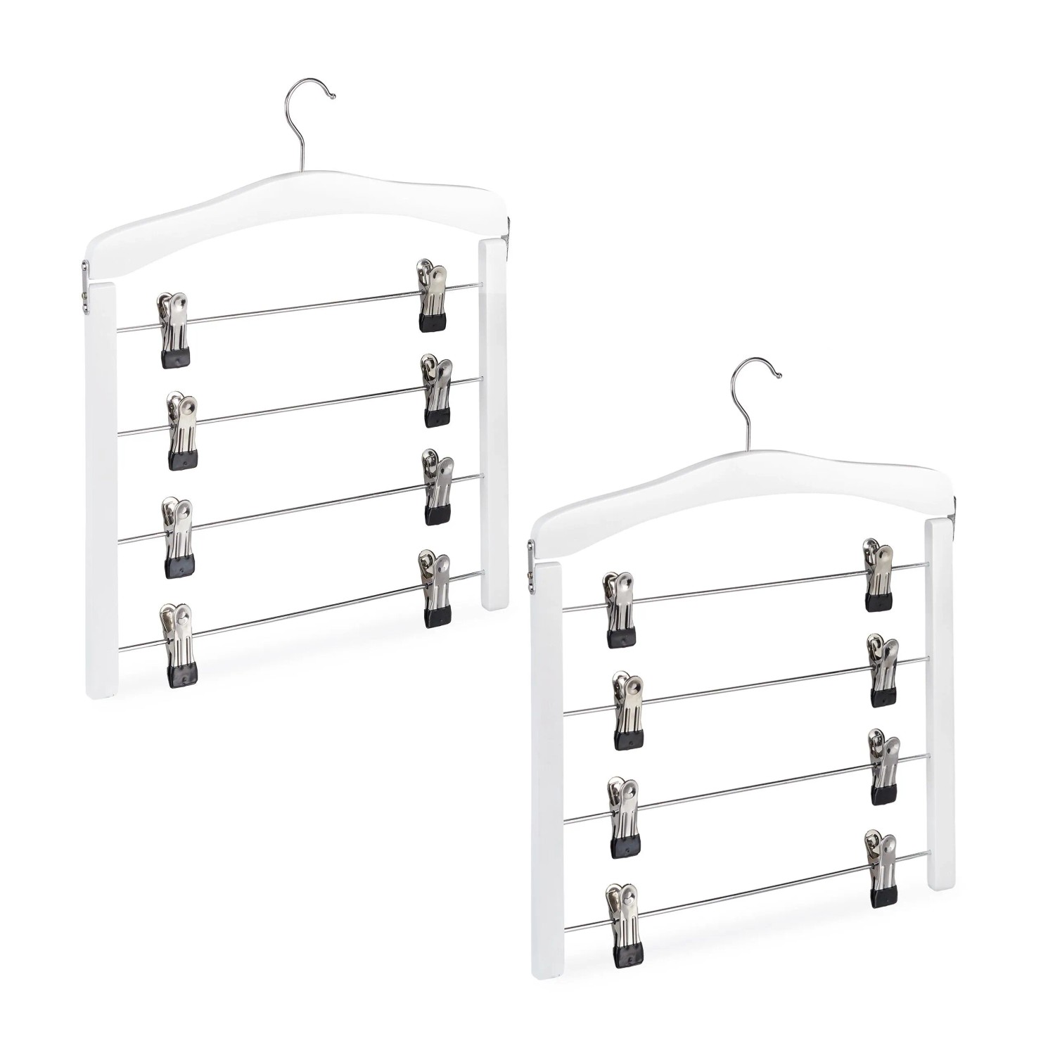 Relaxdays Rockbügel 2er Set Lotusholz Metall Weiß Silber Klappbar Drehbar Gummiert 43 cm x 38 cm x 2,5 cm 0,72 kg
