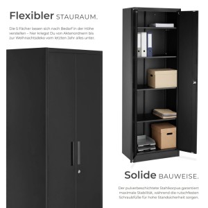 Tectake Aktenschrank Brandon 60 x 40 x 180 5 cm  4 Verstellbare Zwischenböden Abschließbar  Mit Magnetverschluss Pro Stück 40 x 60 x 180 5 cm Schwarz