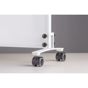 Könighaus Rollenstandfüße (2er-Set) für Infrarotheizungen, weiße Halterung mit grauen Rollen.