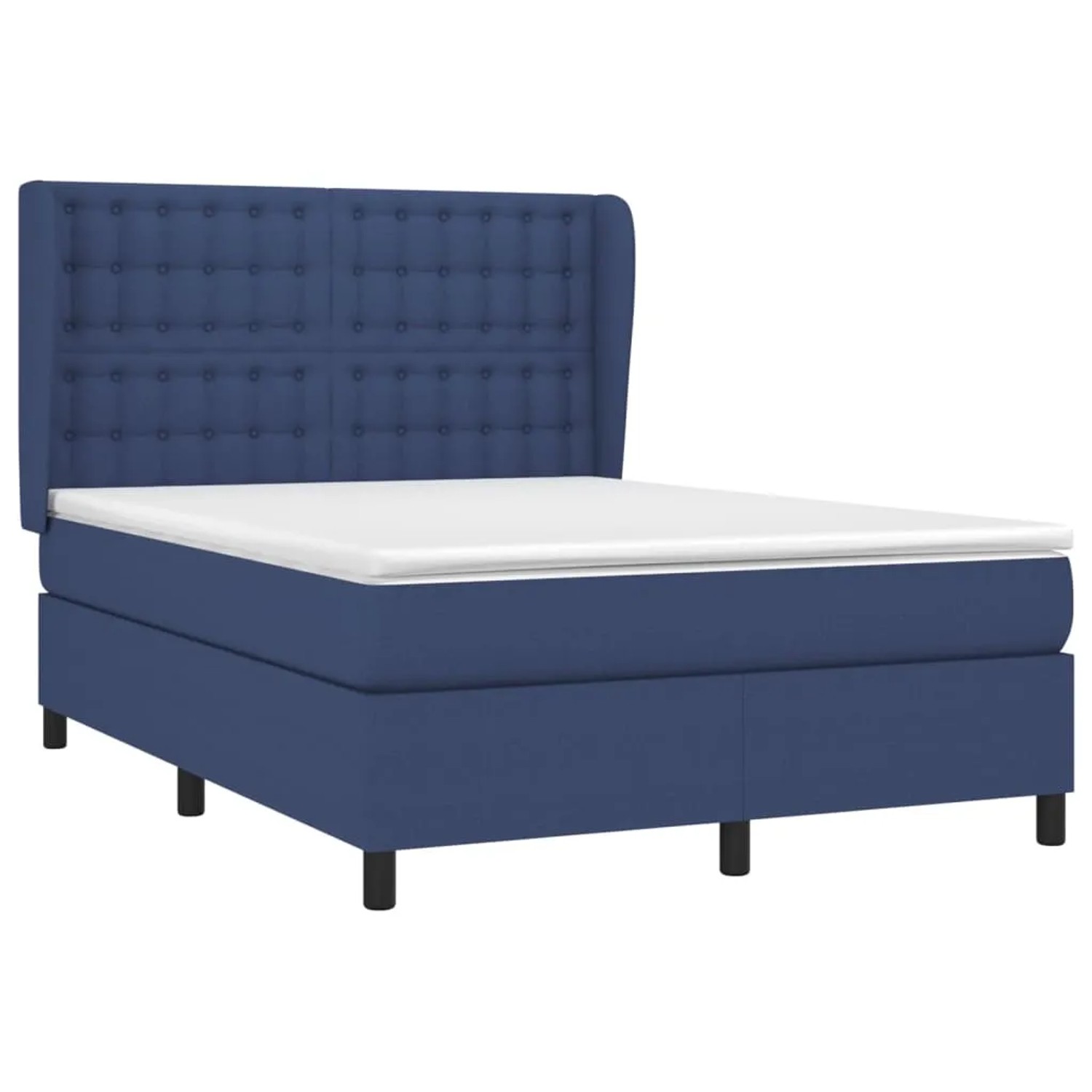 Blaues vidaXL Boxspringbett (140x200 cm) mit Matratze und Stoffbezug.