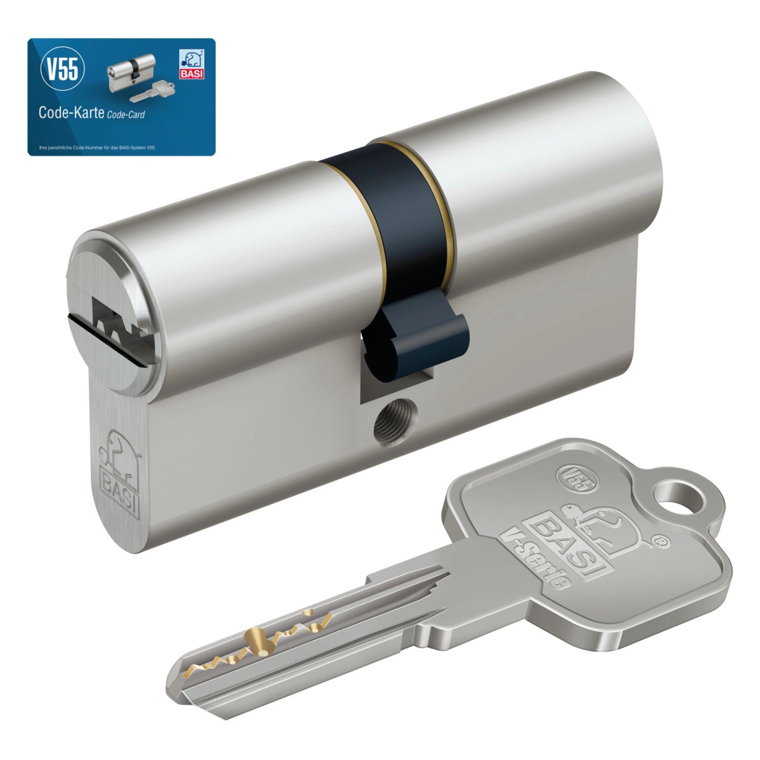 Basi V55 Profil-Doppelzylinder 30/40 mm mit Schlüssel und Codekarte, verschiedenschließend.