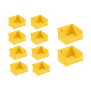 Set aus 10 gelben PROREGAL Sichtlagerboxen, 6x10x10 cm, 0,4 Liter, für Aufbewahrungssysteme.