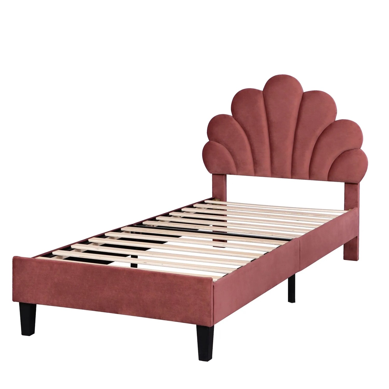 Merax Kinderbett 90x200cm Samt Blumen Kopfteil Rot