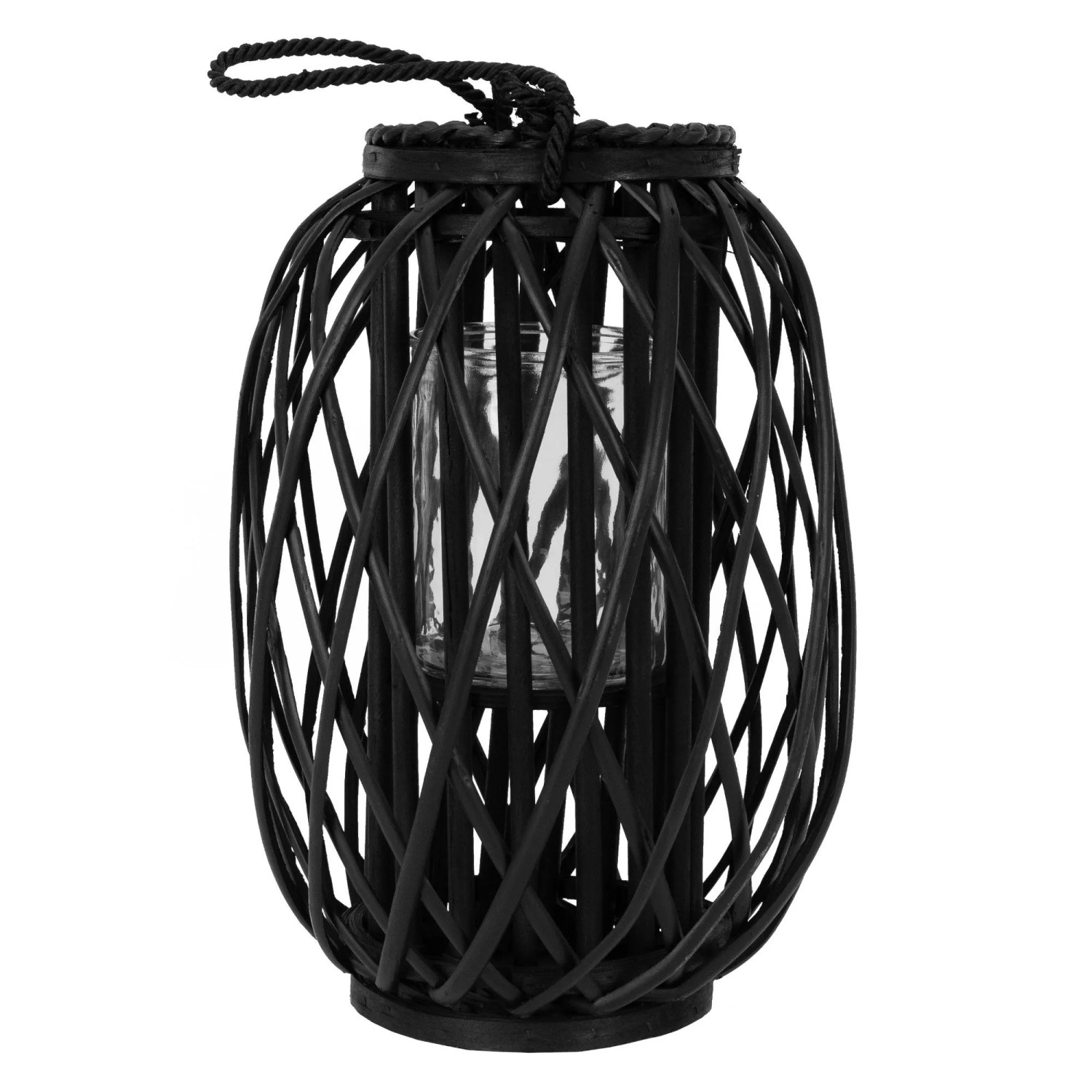 ECD Germany Laterne Ried 40xØ26 cm Schwarz mit Henkel und Glaseinsatz