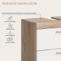 Detailaufnahme: Waschbeckenunterschrank Lambada Eiche Hell/Weiß Hochglanz mit robuster Oberfläche.