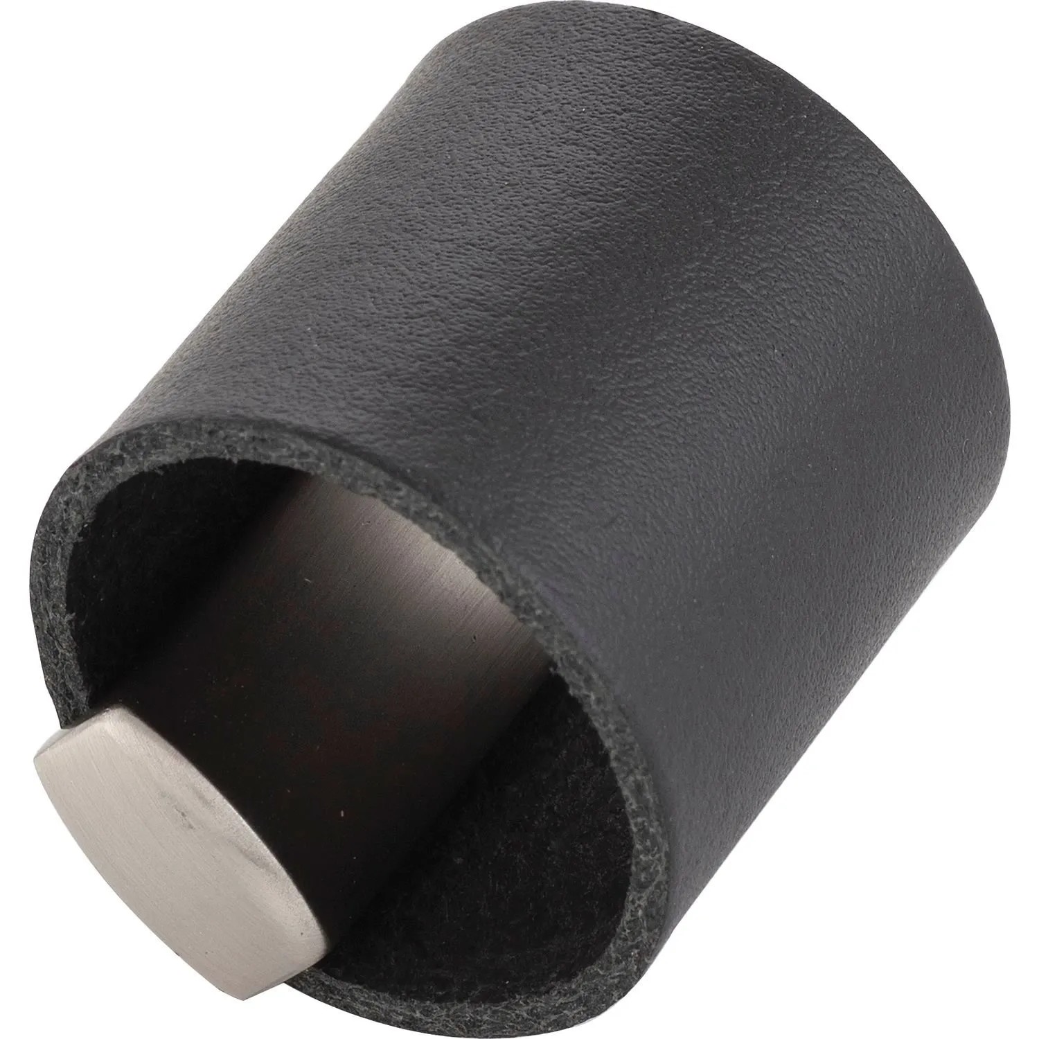 Furnipart Möbelknopf Drum La 32 mm Breite 40 mm Leder Schwarz Edelstahl-Effekt